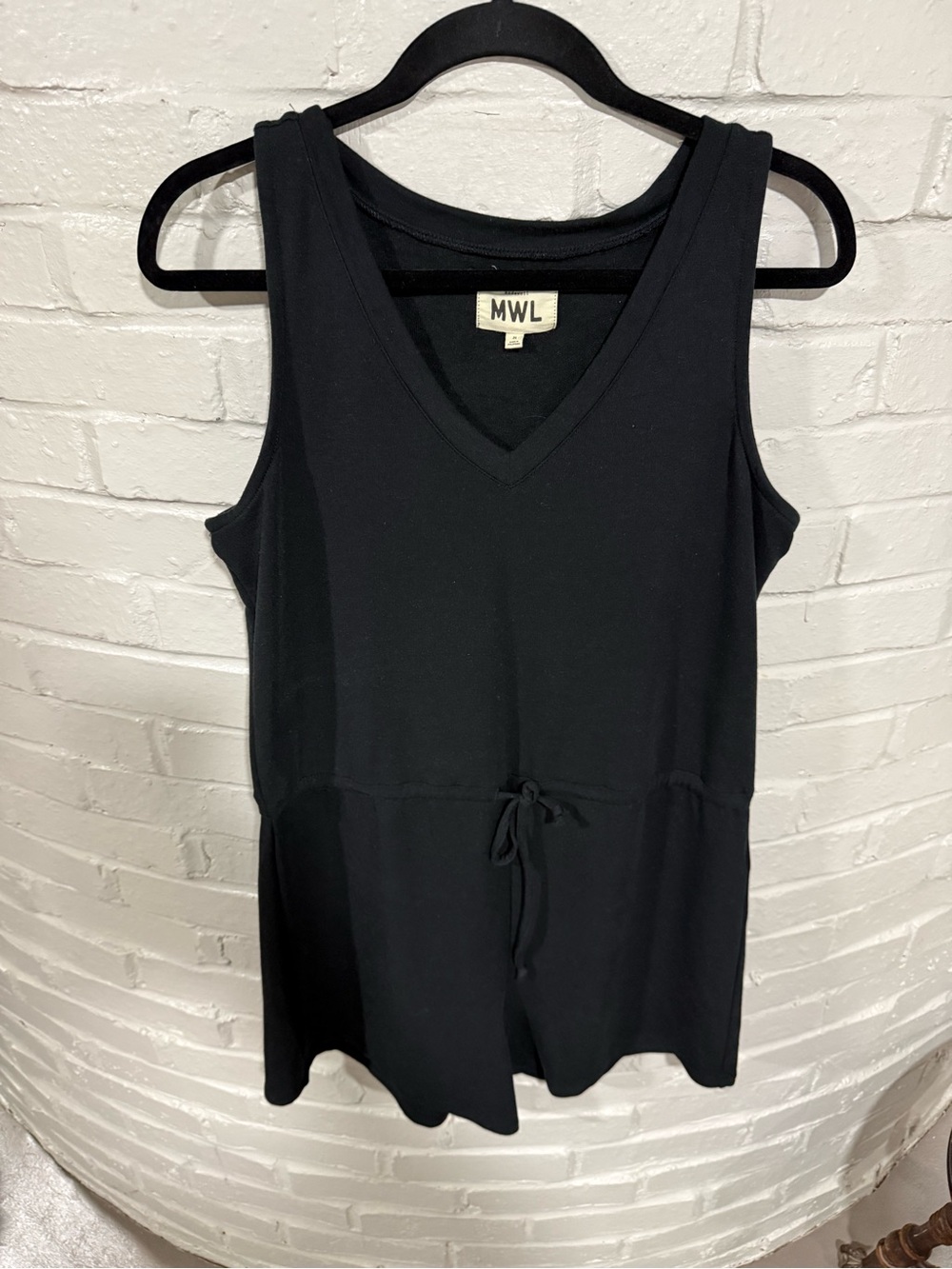 Black V-Neck Sleeveless Drawstring Romper